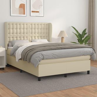 vidaXL Cama Box Spring Con Colch&oacute;n Cuero Sint&eacute;tico Crema 140x190 Cm Vidaxl