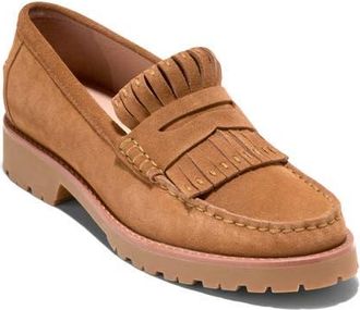 Cole Haan Treena Lug Sole Kiltie Loafer in Golden Honey Cow Suede at Nordstrom, Size 10.5
