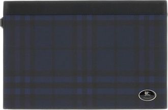 Burberry Laptop Bags & Cases, male, Blue, Size: ONE SIZE Check-pattern Leather Clutch Bag