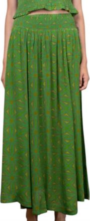 Shine Geometric Silk Skirt In Green