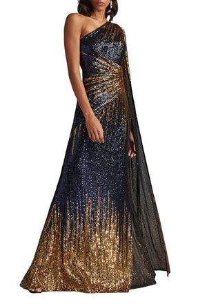 Tadashi Shoji One-Shoulder Ombr&eacute; Sequin Gown in Navy Ombre at Nordstrom, Size X-Small