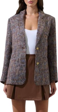 Sugarlips Serah Margaret Tweed Oversized Blazer In Brown