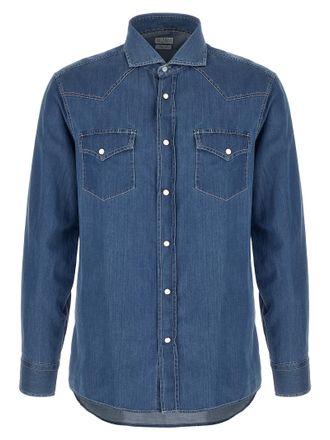 Brunello Cucinelli Blue Cotton Mens Blouse
