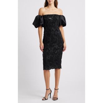 Eliza J Off the Shoulder Sequin Cocktail Dress in Black at Nordstrom Rack, Size 4