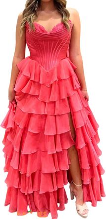 Sherri Hill Strapless Chiffon Ruffle Skirt Prom Dress In Coral