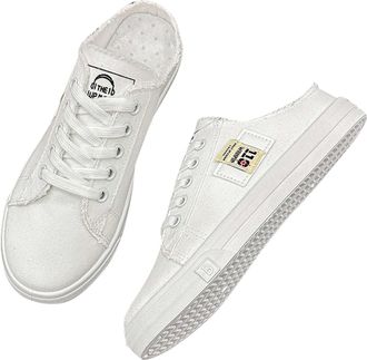 Generic Womens Canvas Sneaker Fashion Open Back Flats Shoes Lightweight Breathable Casual Low Top Backless Sneakers Outdoor Slip-On Mules Sneaker Breathable O