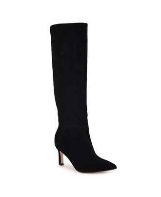 Nine West Womens Nine West Lorthey Dress Boots Black Suede Pointed Toe Knee High ZAP2218