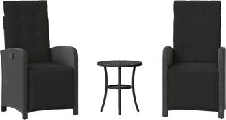 vidaXL Mesita Y Sillas Con Cojines 3 Piezas Rat&aacute;n Sint&eacute;tico Negro Vidaxl
