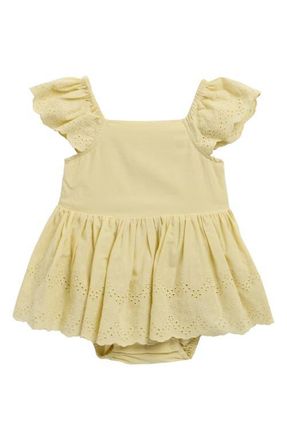 Rylee + Cru Remi Citron Eyelet Cotton Skirted Bodysuit at Nordstrom, Size 12-18M