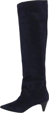 Fabiana Filippi Hoge su&egrave;de enkellaars - Dames - Hoge Laarzen - Blauw - 36 EU - Su&egrave;de - Schoenen