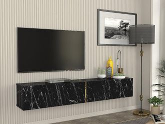 Vente-Unique Mobile TV sospeso con 2 ante Effetto marmo Nero - DINOMA