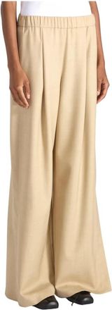 Liviana Conti Palazzo Broek in Wol Gabardine - Dames - Wijde Broeken - Beige - S - Wol - Broeken