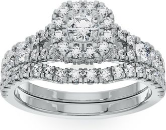Pompeii3 1 1/4Ct Lab Grown Diamond Engagement Wedding Ring Set in White or Yellow Gold