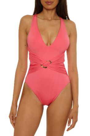 Trina Turk Womens Monaco Wrap One Piece Swimsuit, Adjustable, Bathing Suits for Women, Corfu Coral, 10