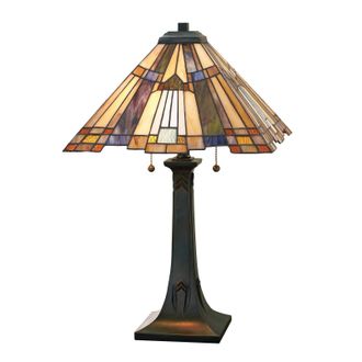 Loops 2 Bulb Table Lamp Pyramid Shape Tiffany Style Glass Valiant Bronze LED E27 60W in Clear