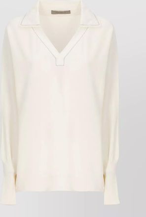 D.exterior ribbed long-sleeve polo top