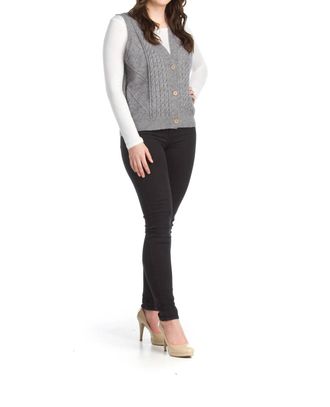 Papillon Button Front Vest In Light Grey