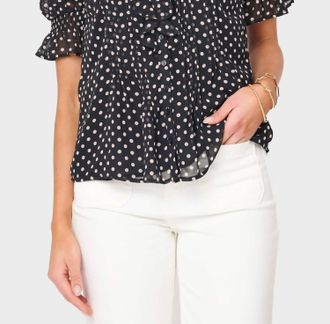 Gibsonlook Womens Khloe Ruffle For Days Top In Black Pearl Blush Dot