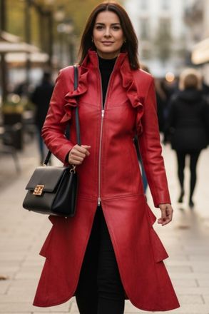 Infinity Leather Dames goth rood leren High Collar Victoriaanse flare-rok rokrok - Everly