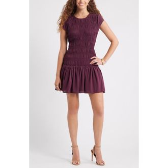 Chelsea28 Smocked Minidress in Burgundy Fig at Nordstrom, Size Xx-Large