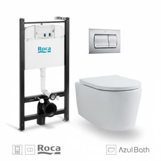 Roca Roca - Bastidor Active Pack Cisterna Empotrada Y Pulsador Cromo Mate Con Inodoro Suspendido Rimless Lia Blanco Br Aqua
