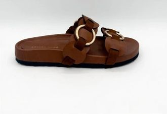 Azalea Wang Womens Miranda Leather Slide Sandals In Brown