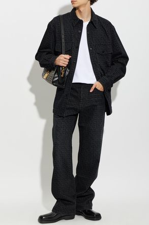 Balmain Denim Shirt With Monogram, Mens, Black