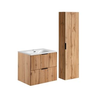 Petits Meubles Set mueble lavabo encastrado y columna estratificado marrón