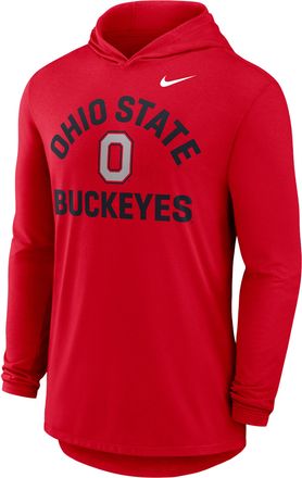 Nike Ohio State Primetime Arch Nike Mens Dri-FIT College Long-Sleeve Hooded T-Shirt in Red | 01NB65NOH-UKL