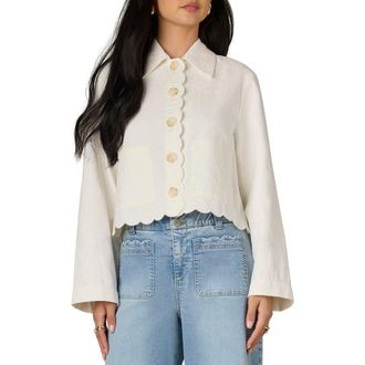 Wit & Wisdom Scallop Detail Cotton Crop Jacket in White at Nordstrom, Size X-Small