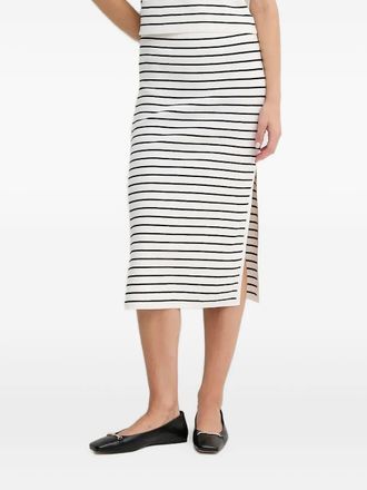 DKNY striped side-split midi skirt - women - Elastane/Nylon - S - White