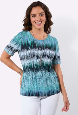Casual Looks Kurzarmshirt CASUAL LOOKS Kurzarm-Shirt, Damen, Gr. 36, mint, marine, bedruckt, 95% Viskose, 5% Elasthan, gemustert, Rundhals, Shirts Kurzarmshirt