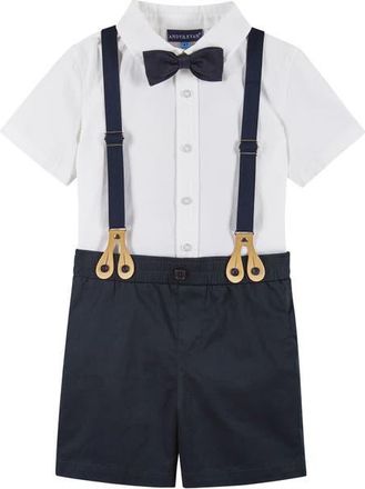 Andy & Evan Button-Up Shirt, Suspenders, Shorts & Bow Tie Set in White at Nordstrom, Size 4Y