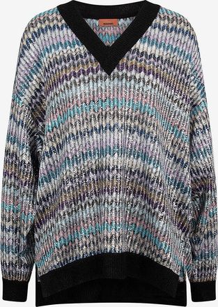 Missoni Leichter Oversize-Pullover mit V-Ausschnitt Fischgr&auml;ten und Pailletten