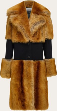 Ferragamo Women Shearling coat with wool inlay Beige