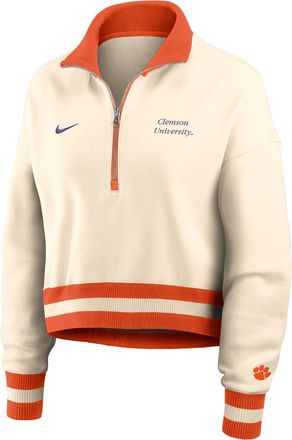 Nike Clemson Legacy Nike Womens College Cropped 1/4-Zip Crew in Brown | 03O80C3GCLN-FFD