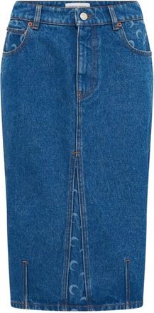 Marine Serre Maan Laser Denim Midi Rok Blauw - Dames - Spijkerrokken - Blauw - M - Denim - Rokken
