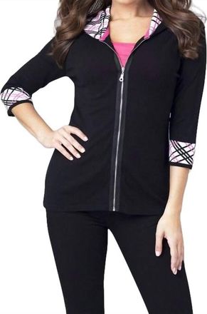 Angel Plaid Accent Hooded Zip In Black/fuchsia