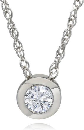 Pompeii3 3/8ct Bezel Solitaire Lab Created Diamond Pendant 14K White Gold