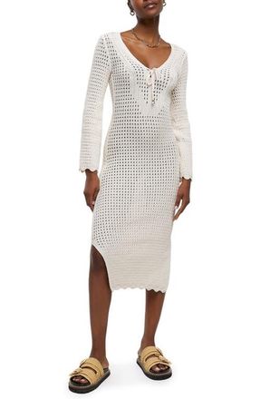 River Island Crochet Cover-Up Maxi Dress in White at Nordstrom, Size 12