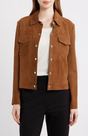 Theory Reece Suede Trucker Jacket in Deep Tobacco at Nordstrom, Size X-Small