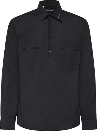 Dolce & Gabbana Military Shirt - Heren - Casual Overhemden - Zwart - 3XS - Katoen - Overhemden