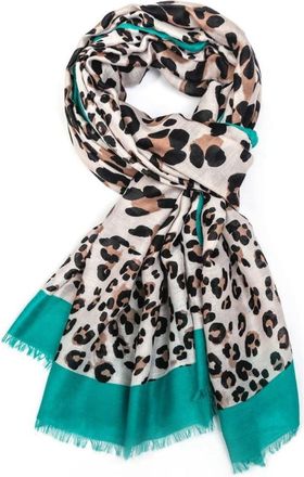 GlamLondon Womens Leopard Print Scarf Multi Coloured Border (BM64-Green)