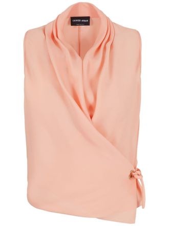 Giorgio Armani side-tie draped silk top - Pink