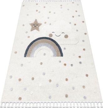 RugsX Alfombra Yoyo Ey78 Blanco / Beige - Nube, Arcoiris, Puntos Para Ni&ntilde;os, Estructural, Sensorial Flecos Beige 80x150 Cm
