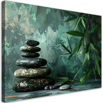 Feeby Impresi&oacute;n De Imagen, Piedras Zen Bamb&uacute; Sobre Fondo Verde, 120x80