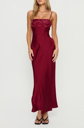 Princess Polly Engracia Sequin Satin Gown in Burgundy at Nordstrom, Size 4