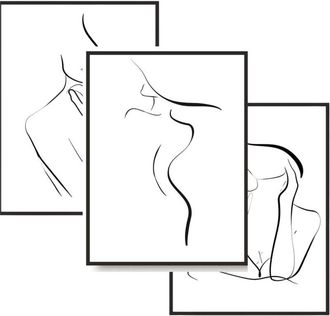 OEM Cuadros De Pared P&oacute;sters En Marco Negro Conjunto Tr&iacute;ptico Para Dormitorio Mujer