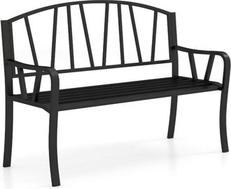 Costway 129CM Metal Garden Bench Patio Slatted Bench for 2-3 People-Black