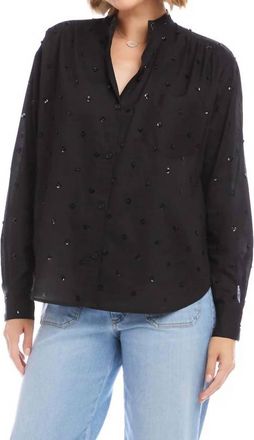 Karen Kane Lyris Long Sleeve Beaded Sequin Shirt In Black
